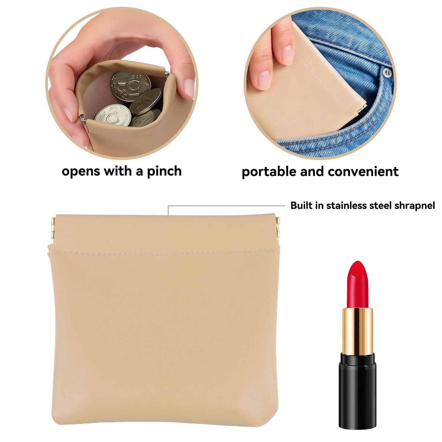 AUCCNT 4 PCS Small Makeup Bag for Purse, Mini Portable Cosmetic Pouch for Women, Coin Purse Lipstick Cosmetic Accessories Organizer, Travel Storage Pouch, Black, Pink, Light green, Apricot