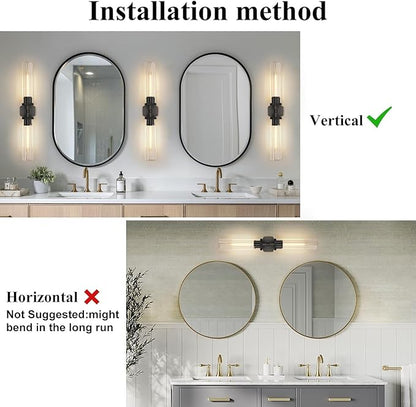 Black Crystal Bathroom Wall Sconces Set of Two Modern Bathroom Vanity Llight Fixture,28.5in Linear Sconces Wall Lighting,Indoor Wall Sconce Light for Bedroom,Hallway,Staircase,Living Room,Dining Room