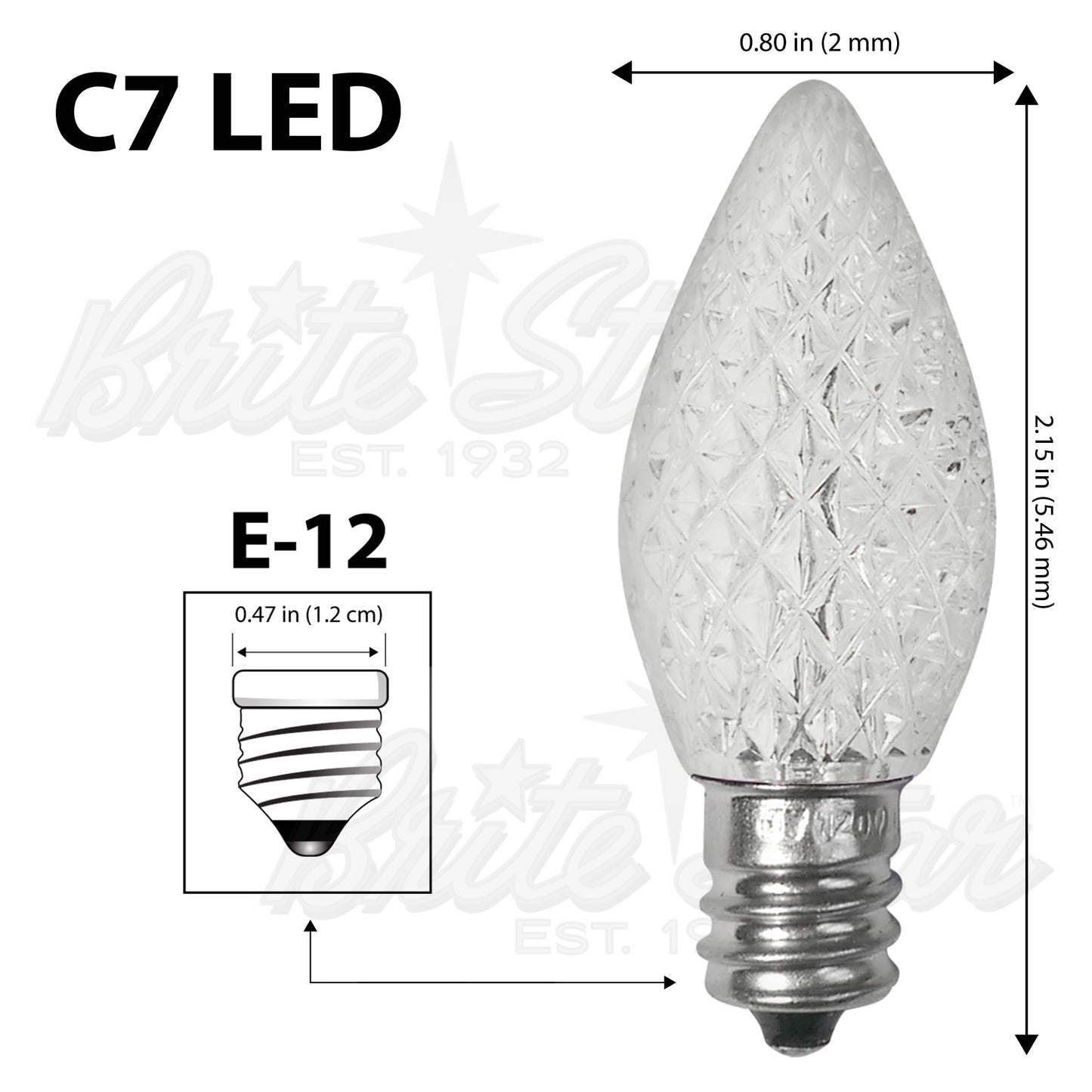 Brite Star 100 Lt Faceted C7 LED Lights, Pure White, Green Wire