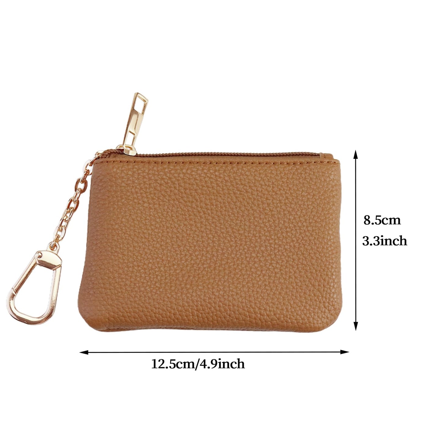 Keychain Coin Purse, Small Change Purse with Card Holder, Keychain Pouch Wallet for Women and Men (Brown)