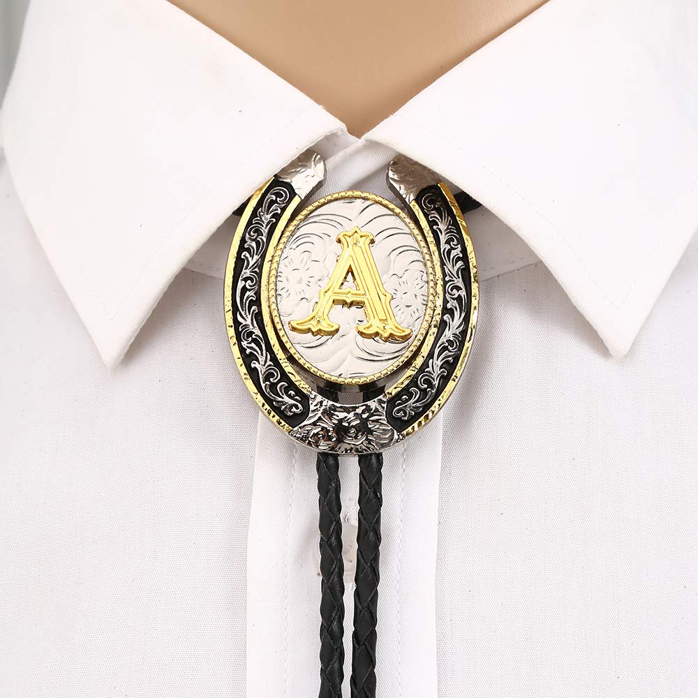HUABOLA CALYN Bolo Tie for Men- Golden Initial Letter ABCDMJR to Z Western Cowboy Bolo Tie for Women (A)