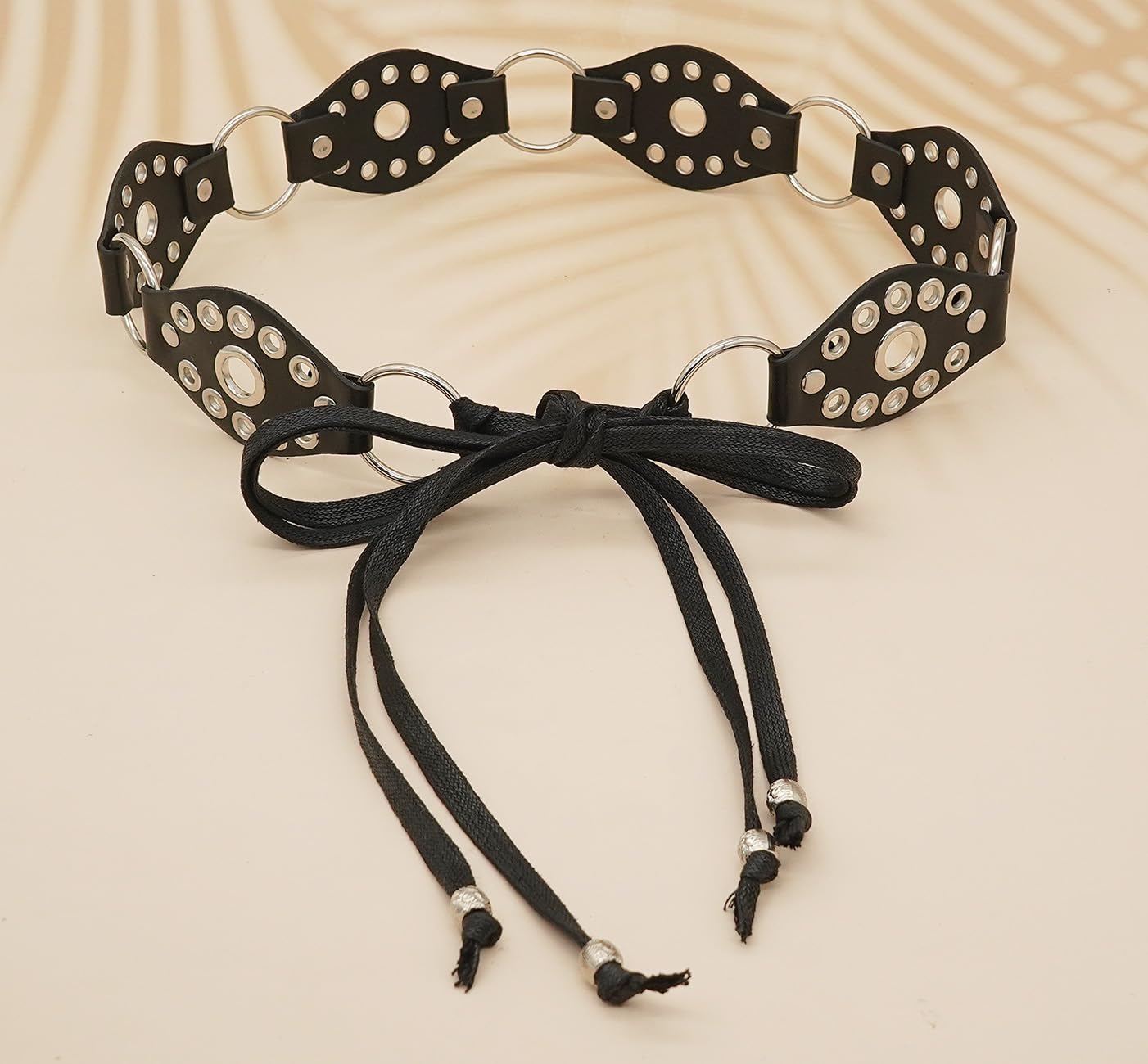 Buywis Women Knotted Waist Belt Punk Rivet Ring PU Leather Belts Bohemian Style Tassel Belt for Dresses Black Fit Waist 37"-46"