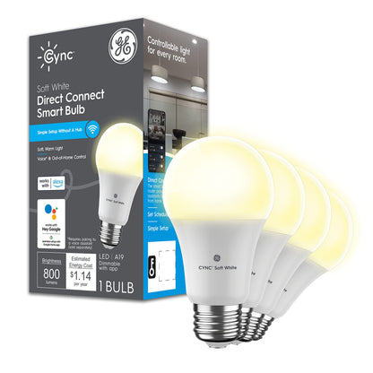 Cync GE Smart LED Light Bulbs, A19 Medium Base, Soft White, 60W Equivalent, Bluetooth and WiFi Light Bulbs, Works with Alexa and Google Home, Dimmable, 4 Pack