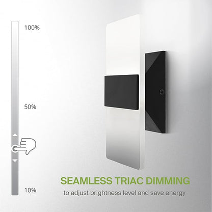 ASD 8 Inch LED Indoor Wall Sconce - Modern Interior 10W 120V 2700K-5000K Adjustable Dimmable Wall Mounted Light Fixtures, Acrylic Glass Wall Lights for Stairway, Hallway - ETL, Matte Black
