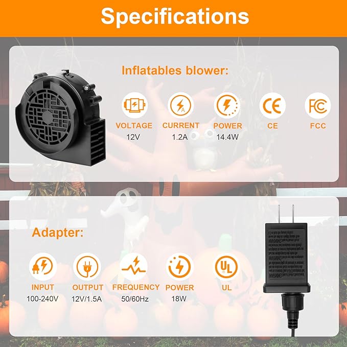 12V 1.2A Replacement Air Blower Fan for 5-12FT Halloween Christmas Inflatables with 1.5A Adapter 5 LED Light Fans Outdoor Blow Up Motor Replacement Fan Blower Parts for Inflatables Yard Decorations
