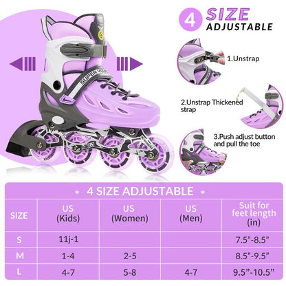 SUPER YOUNGSTER Adjustable Inline Skates for Boys Girls Ages 4-12 with Light Up Wheels, Roller Skates Blades for Youth Kids Indoor & Outdoor Beginners