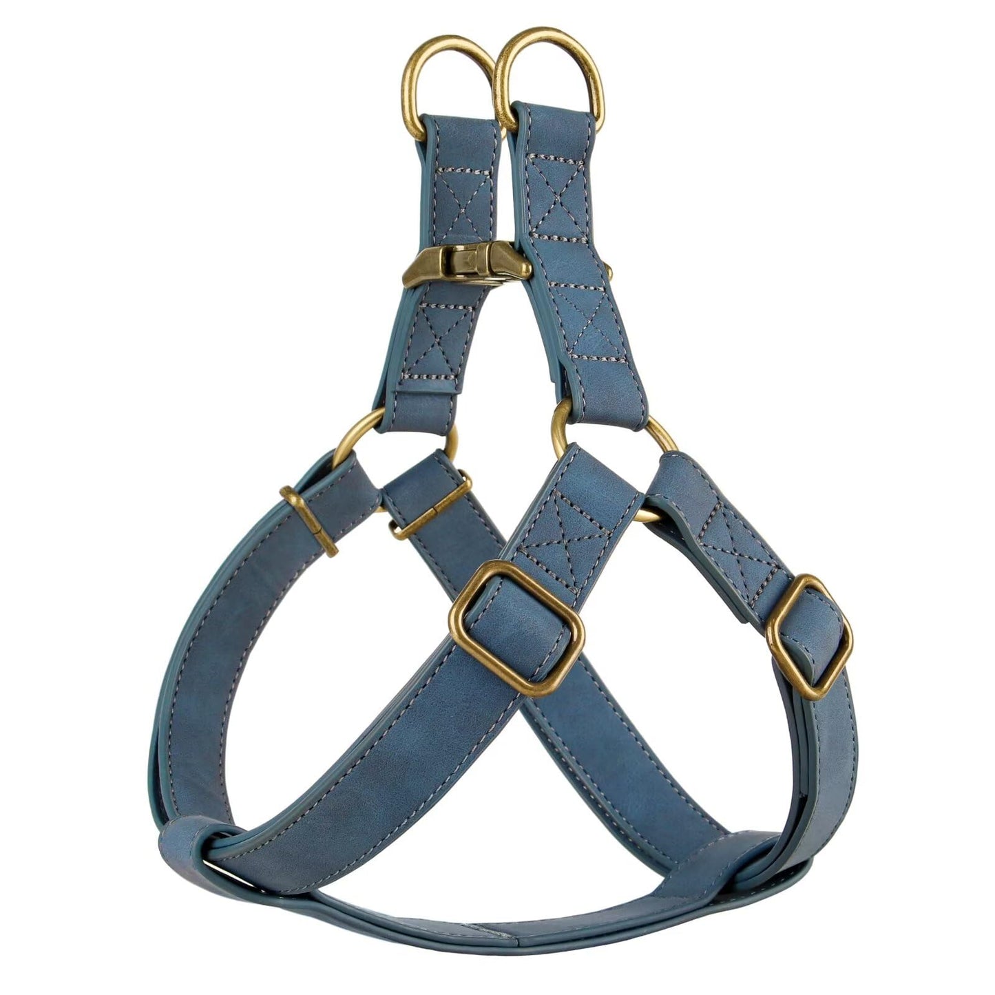 Didog Step in Dog Harness - PU Leather Dog Harness with Antique Bronze Metal Buckle, Easy Walk Dog Halter Harness for Medium Dogs Walking Training (Blue, S: Chest 16-22")