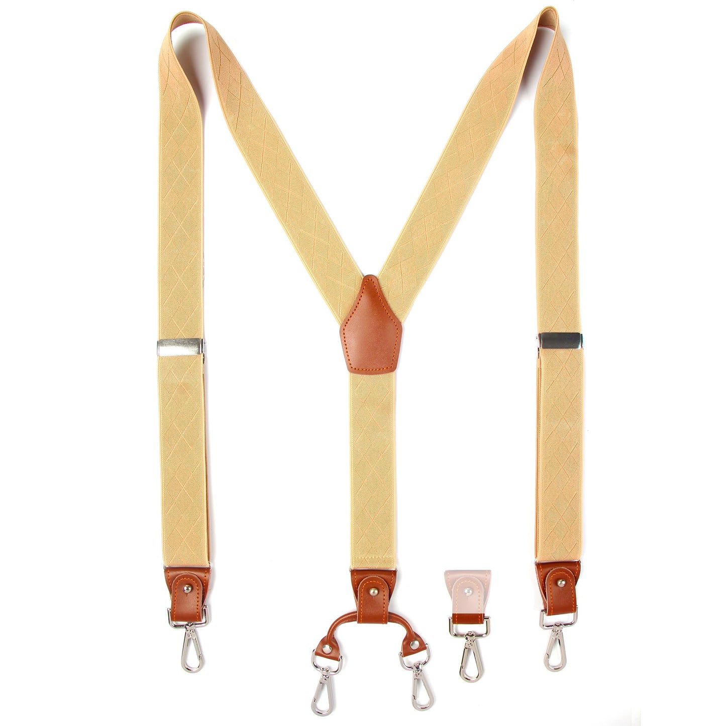 Prophet Clue PC Suspenders for Men Elastic Y Back 1.4 Inches Adjustable 4 to 3 Hooks for Wedding Dress Pants (Beige)