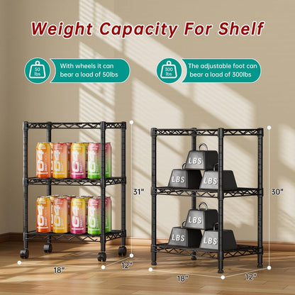 Golpart 3 Tier Adjustable Storage Shelves Heavy Duty Metal Utility Shelf Wire Shelving Unit Organizer Rack for Home Kitchen Office Bathroom Pantry Room 12" D x 18" W x 30" H