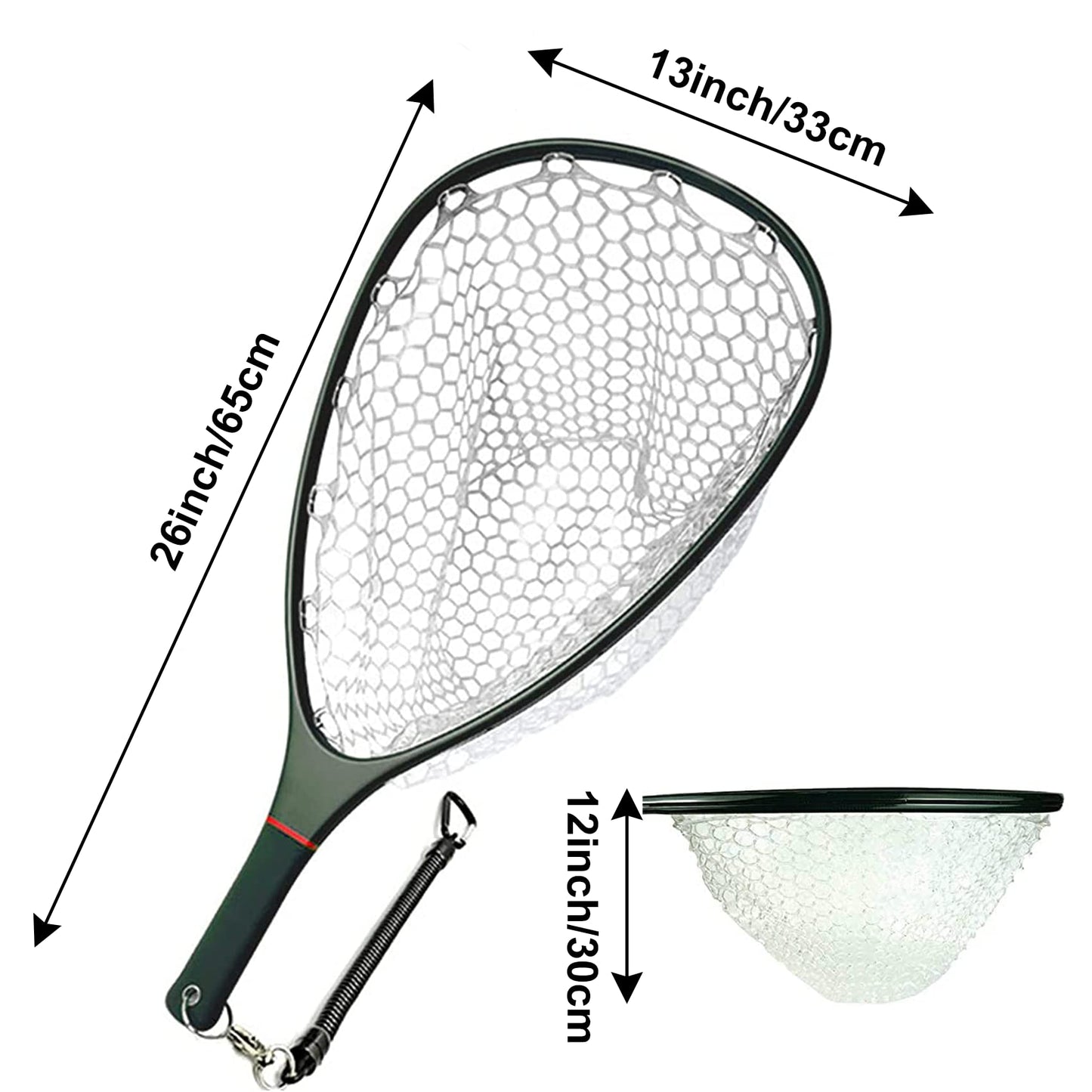 Aventik Fly Floating Fishing Net Carbon Fiber Landing Net Clear Rubber Ghost Net Catch & Release(Green)