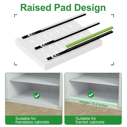 PAKETA 4 Pack Expandable Pull Out Cabinet Organizer, 21'' Deep Pull Out Drawers for Cabinet, Upgrade 3 Slide Rails Sliding Drawers for Cabinets with Adhesive Nano Film (White, 21"D X 9-14"W)