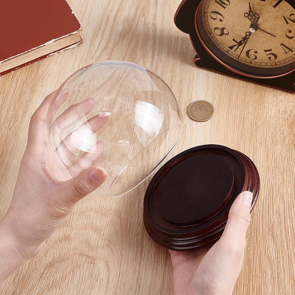 PH PandaHall 4.5x4.4 Cloche Glass Dome Display Clear Dome with Base Mini Crystal Display Case Vintage Style Centerpiece Stand Bell Jar for Watch Jewellry Miniatures Figurines Display