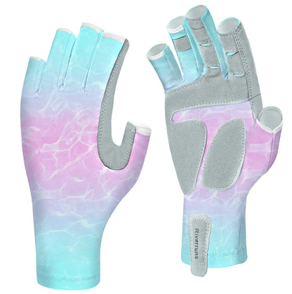 EDSRDUX Aventik UPF 50+ Fishing Gloves- Fingerless Sun Protection Fishing Gloves- Fishing Sun Gloves for Women Men Outdoor Activities. (P&G WaterWripple, M)