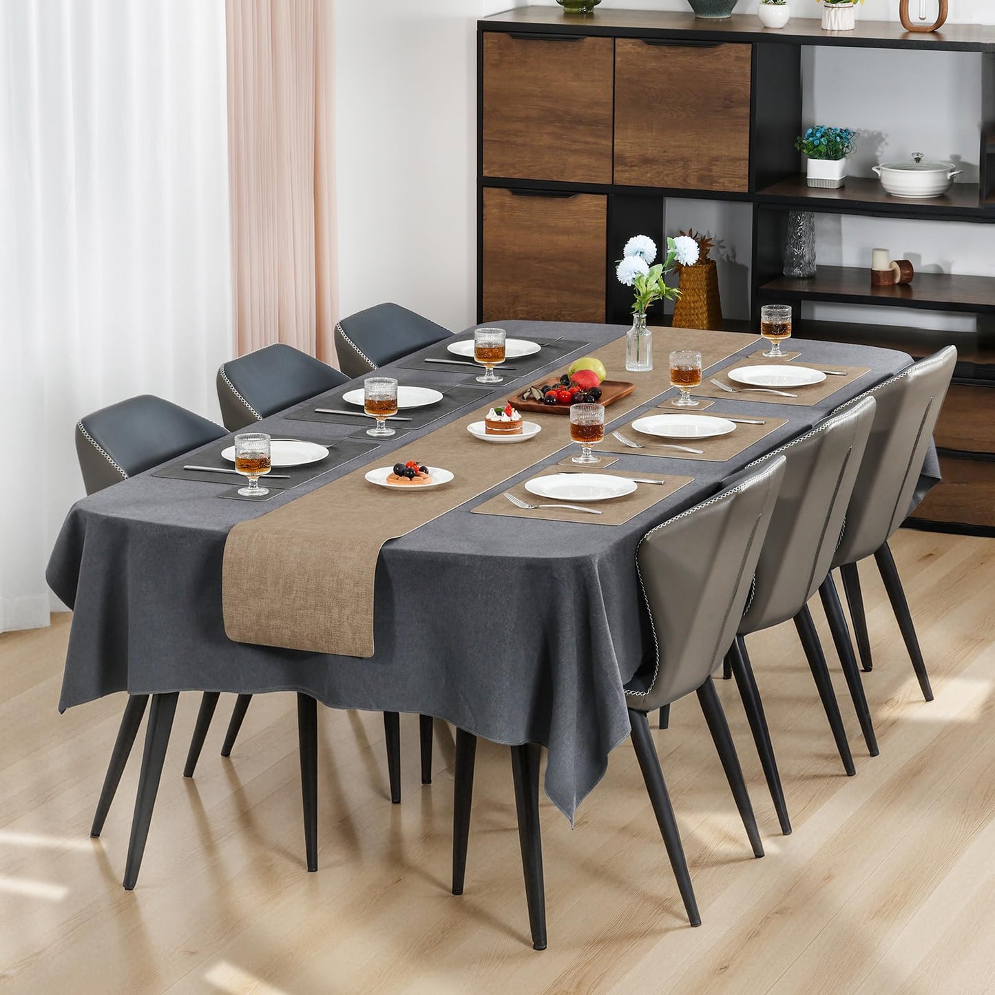 Myir JUN Placemats Dual Sided, Faux Leather Place Mats Set of 4 Indoor Placemat for Dining Table Outdoor Place Mat Manteles Individuales Square Non-Slip Washable Table Mats (Gray Beige, Set of 4)