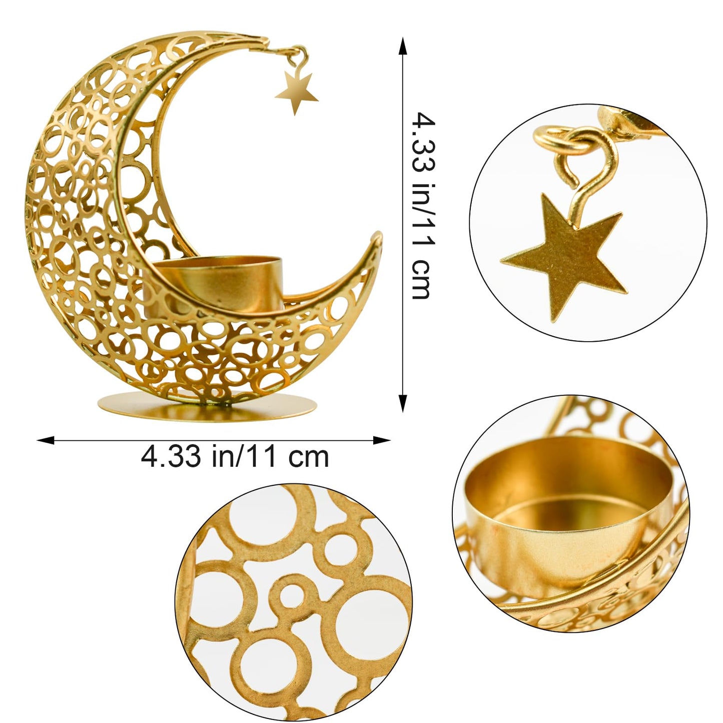 MrMrKura Moon Candle Holders Set of 2, Metal Tealight Candle Holder for Table Centerpiece Decorative Votive Candlesticks Holder for Party Home Decor (Gold)