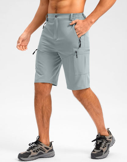 Pudolla Men's Hiking Shorts 11" Lightweight Cargo Work Shorts for Men Summer Travel Golf Casual Outdoor with 5 Pockets(Light Grey Medium)