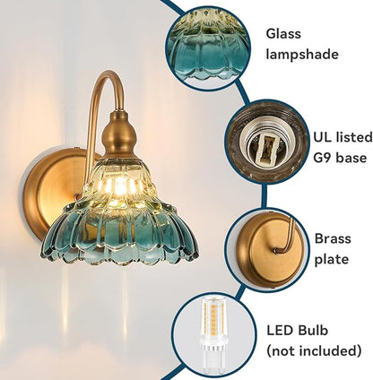 Vintage Wall Sconce Yellow and Blue Gradient Wall Light Bedside Wall Lamp Matte Brass Bedroom Light Fixtures in Door Lighting Fixture for Living Room Hallway Corridor