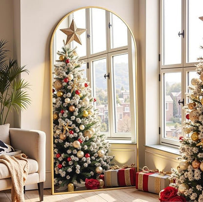 Arched Full Length Mirror, 71"x30" Free Standing Floor Mirror, Modern Full Body Mirrors with Stand, Wall Mirrors with Aluminum Alloy Frame for Bedroom,Living Room, Gold