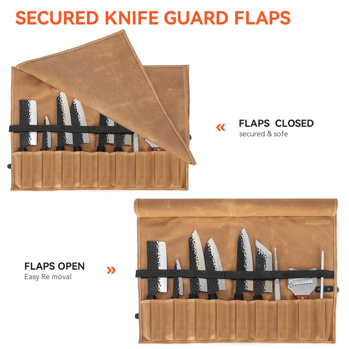 Manjushri Chef Knife Rolls with 9 slots- Canvas Knife Roll Bag with Genuine Leather Belt (Brown)