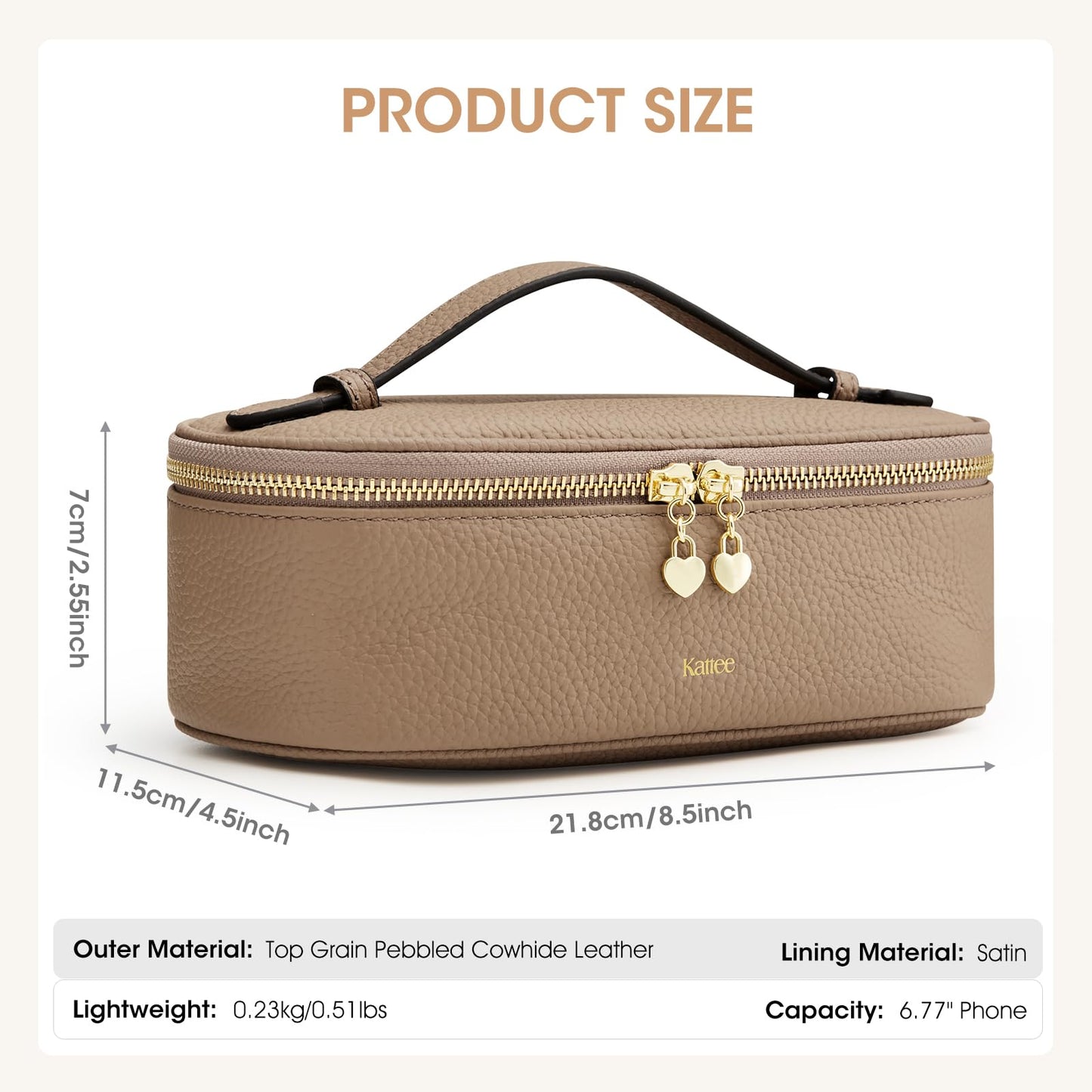 Kattee Makeup Bag for Women, Leather Cosmetic Bag, Working Makeup Bags for Ladies with Handles, Portable Travel Toiletry Bag,Apricot