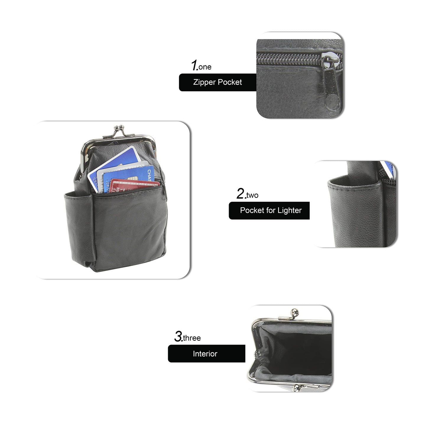 Leather Impressions Twist Clasp Leather Case - Compact Zipper Wallet for Cards, Cash, and Keys