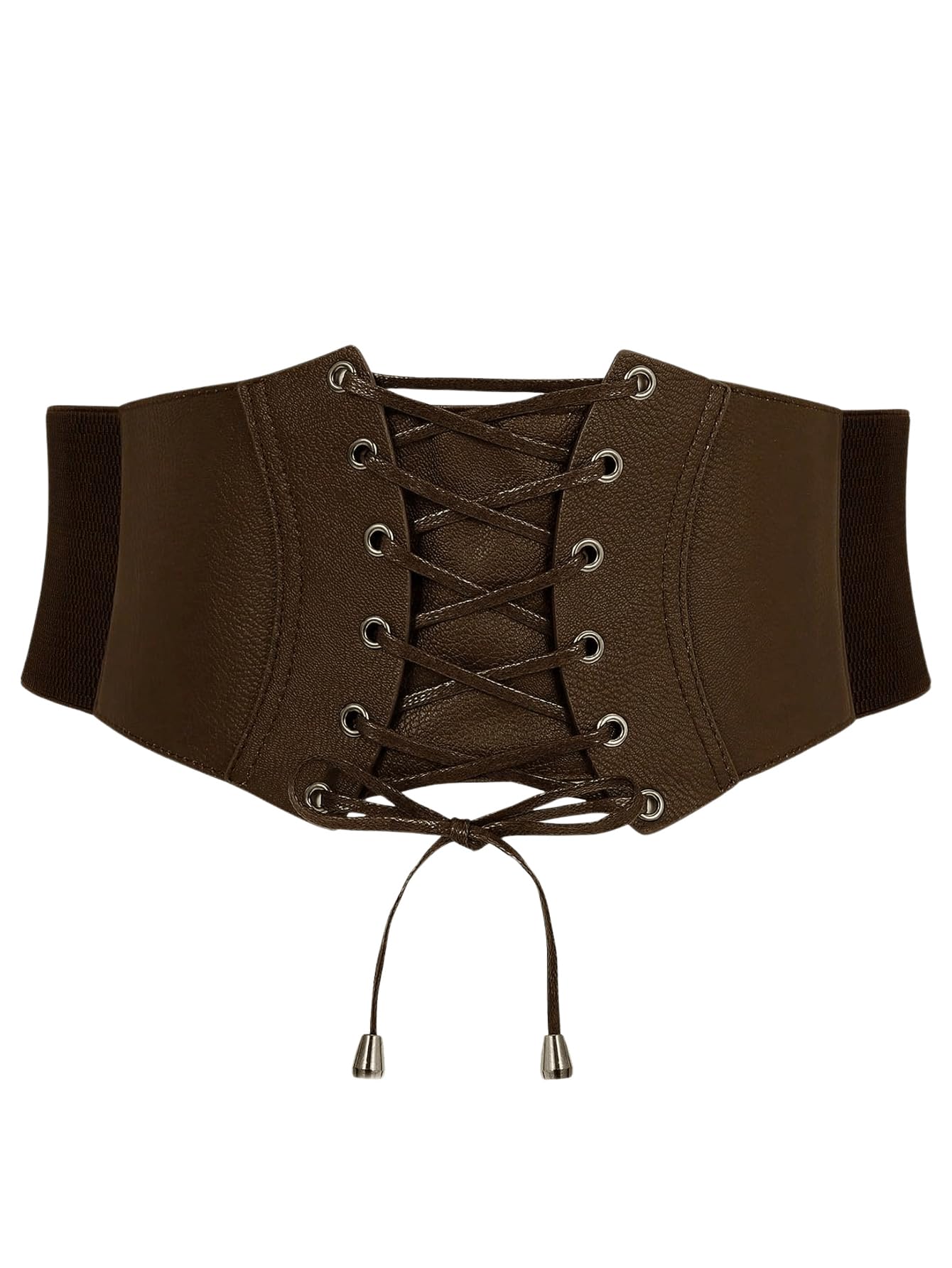 WDIRARA Women's Faux Leather Corset Belt Retro Lace Up Elastic Corset Waist Cincher Belt Brown Small