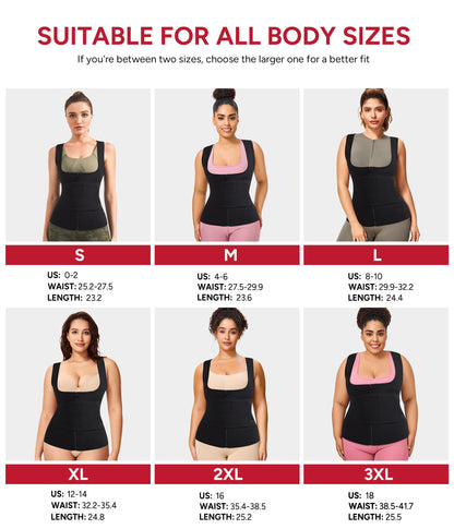 GAODI Women Waist Trainer Vest Slim Corset Neoprene Sauna Tank Top Zipper Workout Body Shaper Shirt (3XL, Black Sauna Vest)