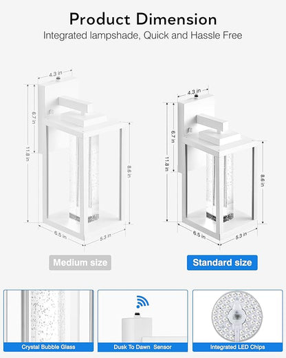 VIANIS White Exterior Lighting Fixtures Wall Mount for House, 100% Aluminum Outdoor Sconces Wall Lighting for Garage with Integrated 10W LED Light Source, Dusk to Dawn Coach Lights Outdoor Lantern