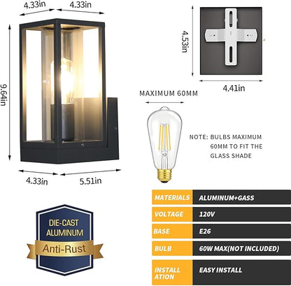 Outdoor Light Fixture Wall Sconce, Anti-Rust Porch Lights, Aluminum Exterior Lighting fixtures, Waterproof Wall Sconce Lantern Lamp,Patio, Garage, Doorway, Entryway
