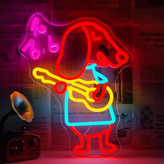 Guitar Dachshund Dog Neon Sign,Dimmable Neon Signs for Wall Decor,Dogs Neon Light Dachshund USB Led Sign for Pet Shop Bedroom Party Decor, Dachshund Dog Gifts
