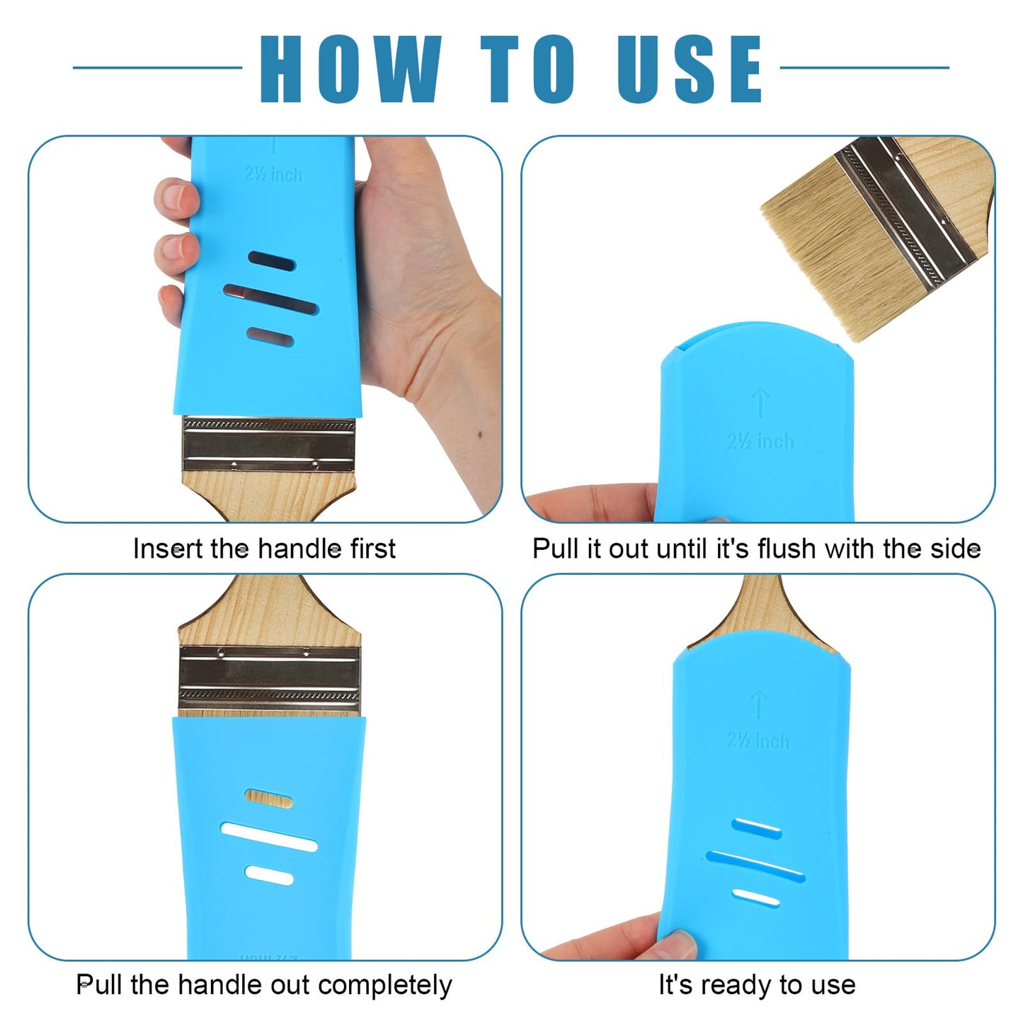 Fukaisu 6pcs Paint Brush Protector Covers, 3 Sizes Highly Flexible Silicone Paintbrush Saver Sleeves Case for Art Studio or Home Improvement Toolbox Container Storage & Organizer Keep Shape (Blue)