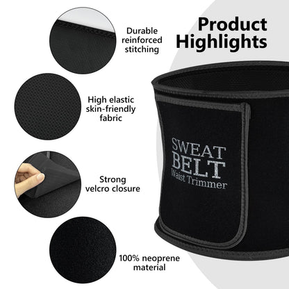 AMZBOSS Waist Trainer for Women Lower Belly Fat, Waist Sweat Band for Women, Belly Band Sweat Belt, Stomach Wrap with Pocket (Black, Medium)