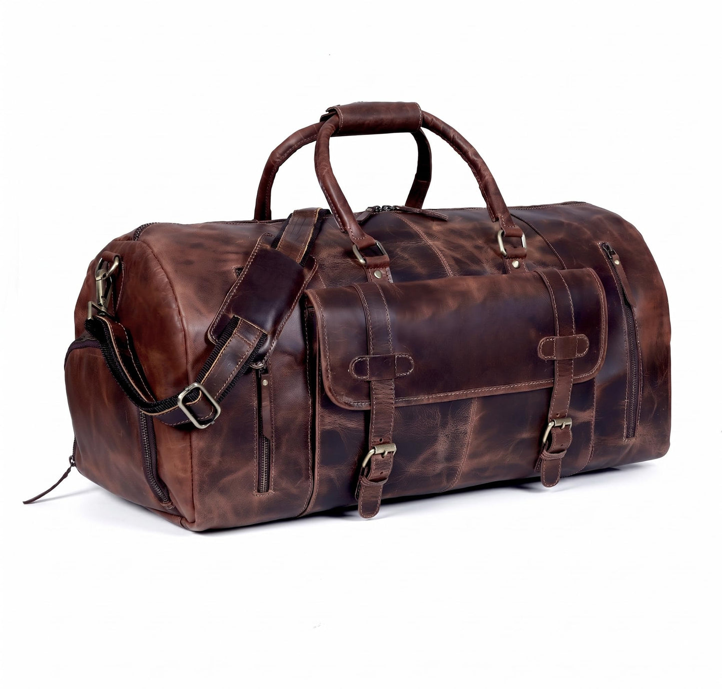 28" Large leather Travel Bag Duffel bag Gym sports flight cabin bag Leather Holdall Overnight Weekend Large luggage bag (28 inch)