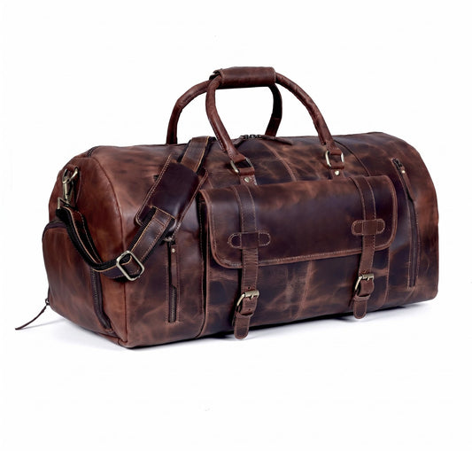 28" Large leather Travel Bag Duffel bag Gym sports flight cabin bag Leather Holdall Overnight Weekend Large luggage bag (28 inch)