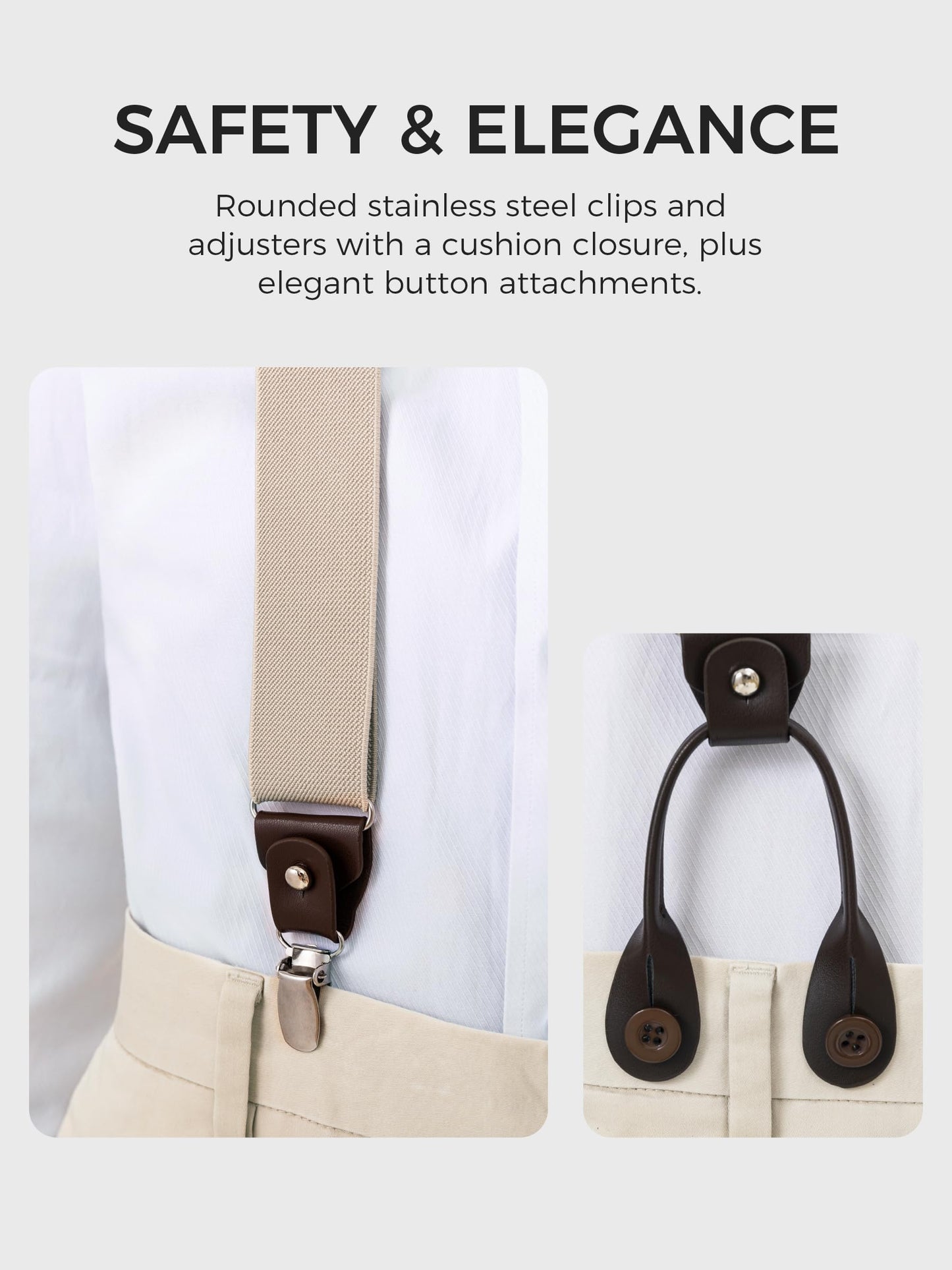 Kohentact Suspenders for Men Fully Adjustable 1.4in Y-Back Convertible End with Clips + 6 Buttons