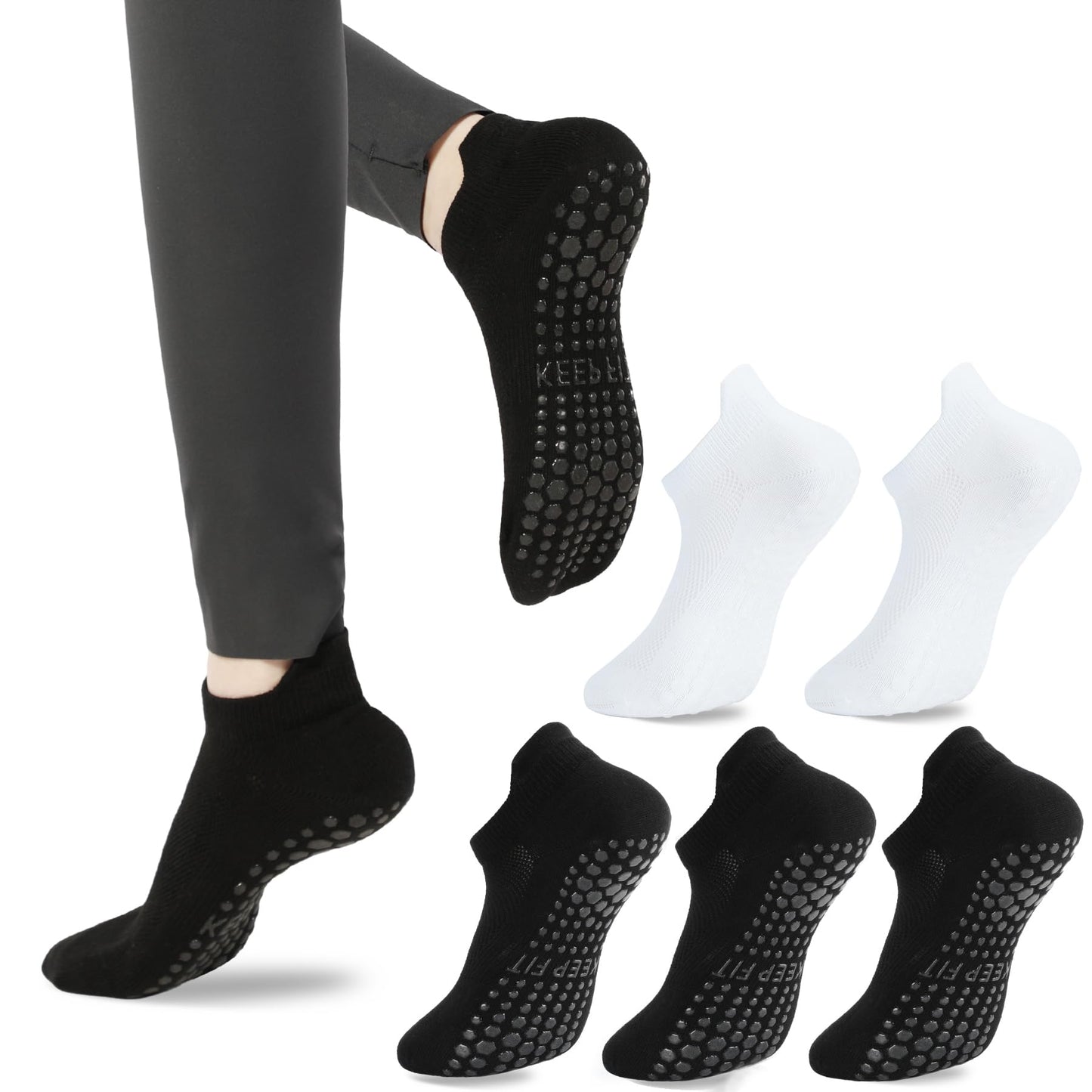 Grip Pilates Socks Non Slip Athletic Yoga Socks with Grips for Women Grippy socks for Hospital Workout Barre