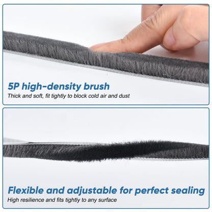 YoleShy 33 Ft Brush Weather Stripping Door Seal Strong Self-Adhesive Weather Stripping Window Seal Soundproofing Windproof Dustproof 0.35 in Wide x 0.2 in Thick, Grey