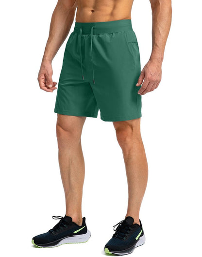 Soothfeel Men's Running Shorts with Zipper Pockets 7 Inch Lightweight Quick Dry Gym Athletic Workout Shorts for Men (Green, L)