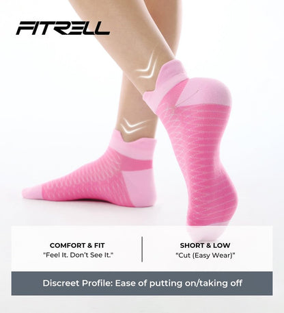 FITRELL Ankle Compression Socks for Women & Men - Cushioned Arch Support Running Socks, Plantar Fasciitis Relief, Vibrant Mixed, 6 Pairs, S/M