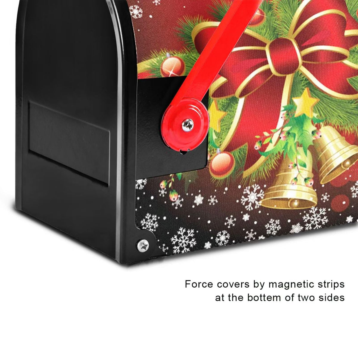Wusikd Christmas Red Bell Snowflake Mailbox Cover Magnetic Standard Size Winter Poinsettia Mailbox Covers Letter Post Box Cover Wrap Decoration Welcome Home Garden Outdoor 21" Lx 18" W