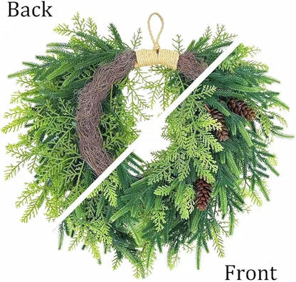 20 inch Christmas Wreath for Front Door- Indoor and Outdoor, Artificial Christmas Wreath Decorated with Pine Cones and Cypress Trees, Rural Farmhouse Holiday Wreath Decoration