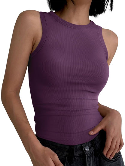 ANRABESS Womens Sleeveless High Neck Tank Tops Fashion Summer Casual Basic Slim Fit Ribbed Racerback Top Shirt Clothes Dark Purple Large