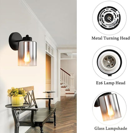 Metal Sconces Wall Lighting with Clear Glass Shade, Bathroom Vanity Light Matte Black Wall Sconce, Modern Wall Light Fixtures