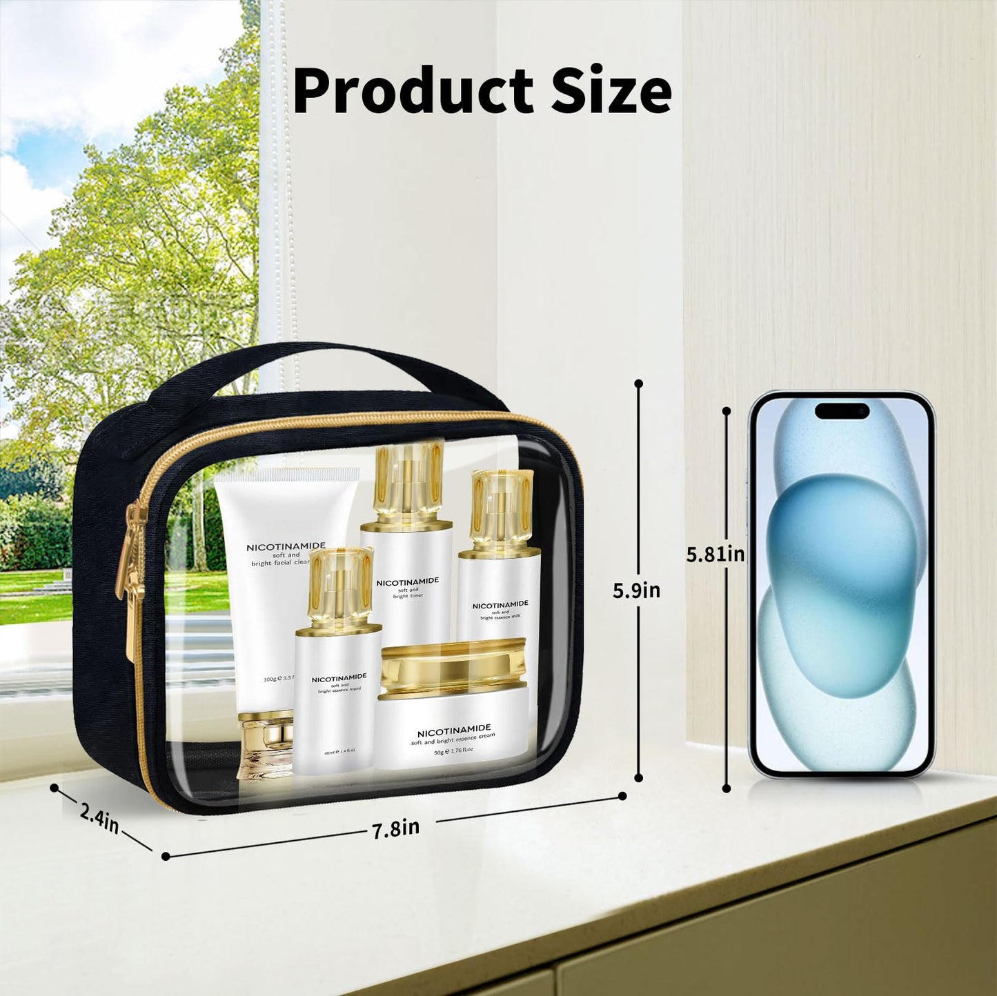 FAYORORY TSA Approved Travel Toiletry Bag,2 Pack Clear Makeup Bags with Handles,Quart Size Clear Cosmetic Bags for Traveling Women,Men,Carry on Airport Airline Compliant Bag,Black