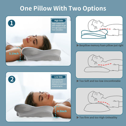 Cervical Neck Pillow for Pain Relief, Ergonomic Pillow for Sleeping, Contour Memory Foam Pillows for Shoulder Pain, Orthopedic Bed Pillows Neck Support for Side Back Stomach Sleepers with Pillowcase