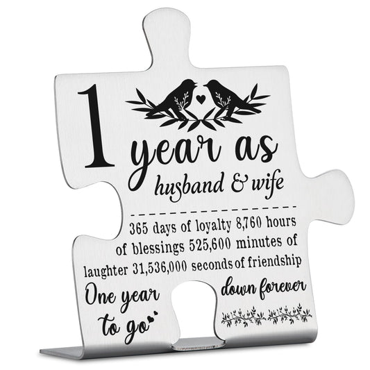 1 Year Anniversary Plaque Gift for Husband Wife, 1st Marriage Gift for Couple Ornament Decor Stainless Steel Puzzle Piece Decorative Signs Plaques YPP7