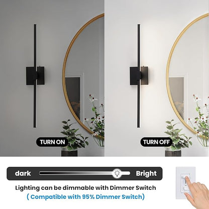 URSOLA Black Bathroom Light Fixtures, 24 inch Modern LED Vanity Lighting Over Mirror, 3CCT Dimmable Wall Sconces for Bedroom