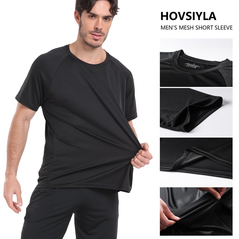 HovSiyla 5 Pack Running Shirts Men Sport Tops Dry Fit Gym Wicking Athletic T Shirts Breathable Cool Workout Shirts M