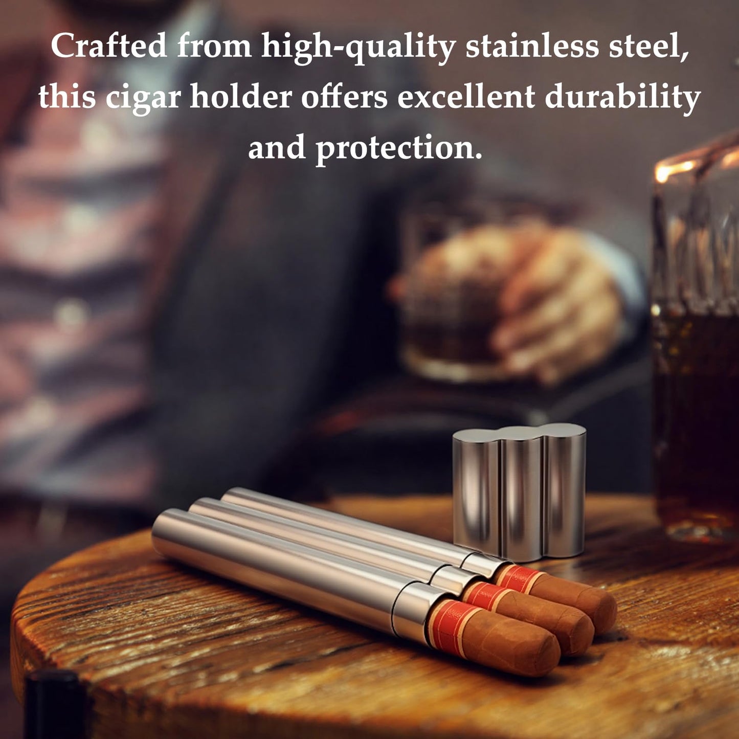 OGABEL Cigar Case For 3 Cigars(Ring Gauge 42-50) Stainless Steel, Portable Travel Cigar Tube Holder, Metal Cigar Storage Case for Pocket or Travel, Cigar Accessories Gift for Men Cigar Lovers