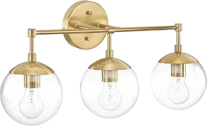 Design House Gracelyn 3-Light Dimmable Bathroom Vanity Light, Seeded Glass, Satin Gold, 24.03 in W x 8 in D x 11.65 in H, 588889-SG